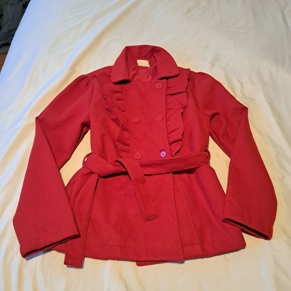 Crazy 8 girls Cheery Good Friends red belted coat size Large 10-12